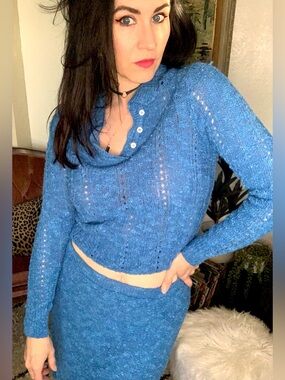 Vintage Marisa Christina Royal Blue Knit Skirt Set